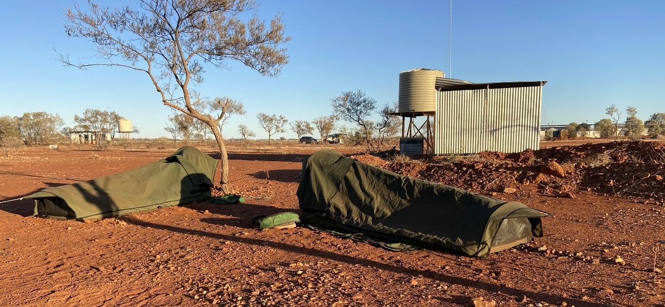 2 swags camped in Australian outback