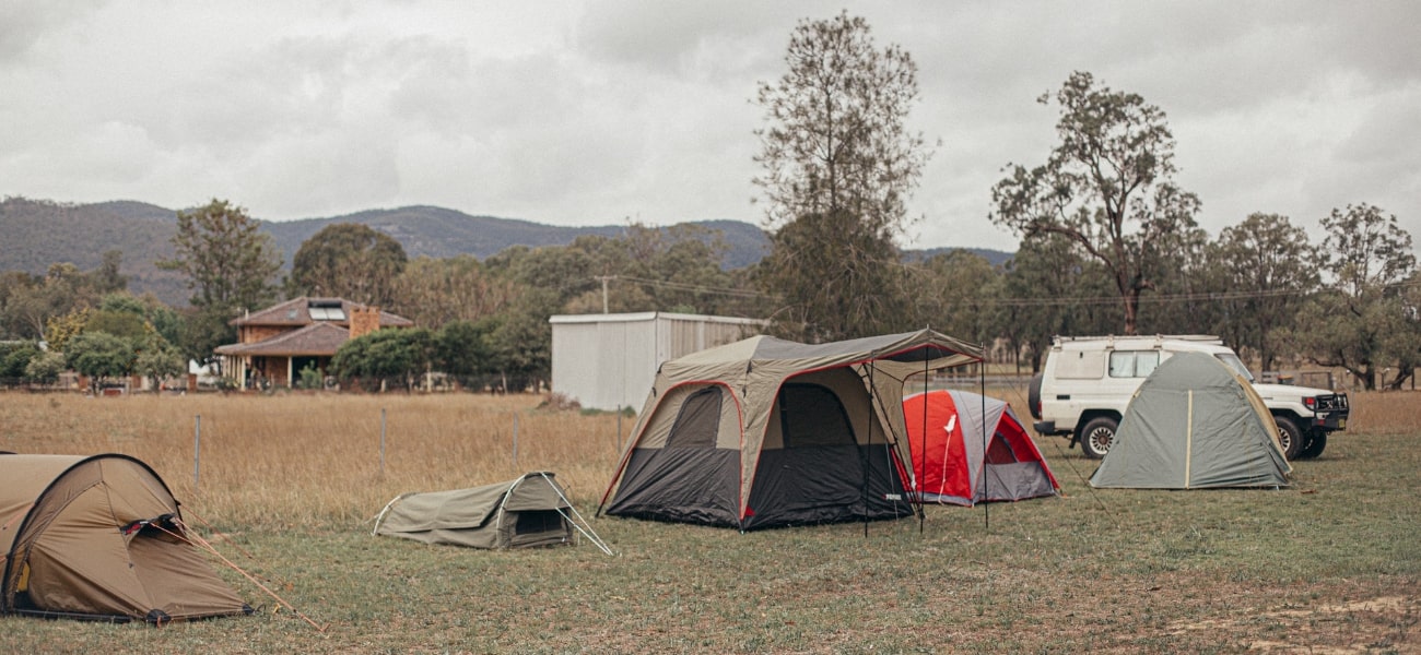 Group of tents in a row