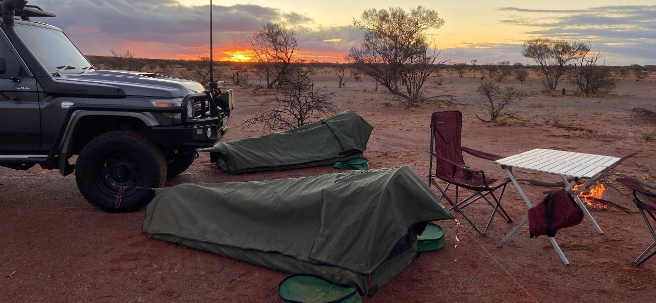 Group of swags set up in outback Australia
