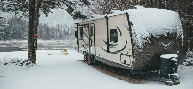 Caravan with snow on it